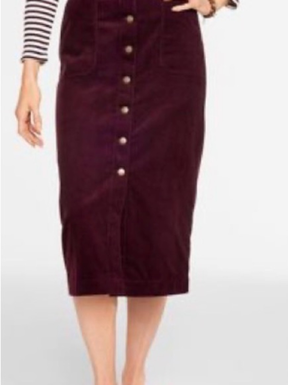 Talbots Button-Front Corduroy Midi Skirt in Deep Plum